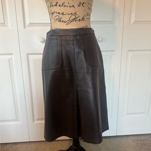 Context Dark Brown A-Line Leather Skirt